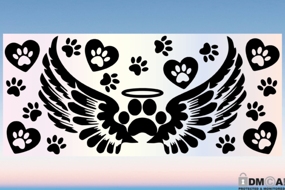 Dog Paw Wings Heart 16oz Libbey Wrap Svg